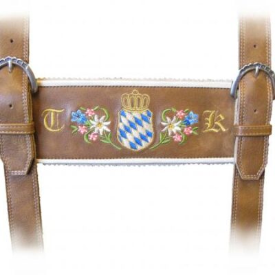 Individueller Hosenträger mit Bayernwappen, Blumen und Initialen